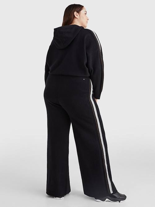 Tommy Hilfiger Curve TH Flex Brede Leg Stripe Broek Dames Zwart | TH781ESO