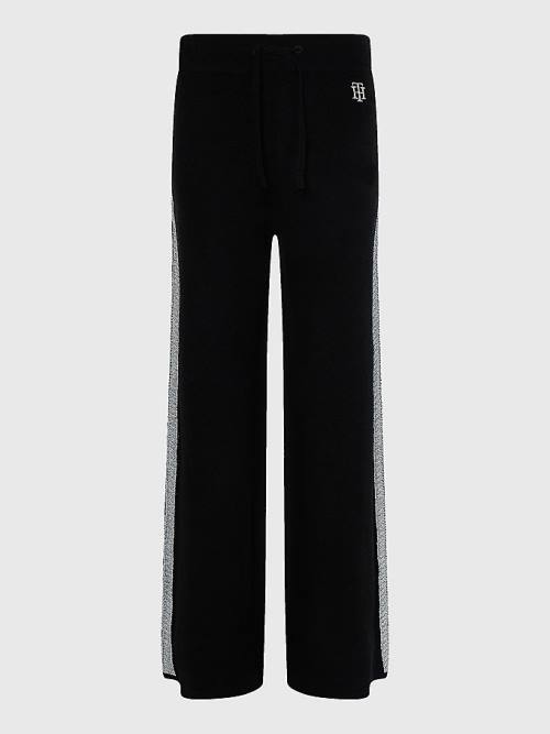 Tommy Hilfiger Curve TH Flex Brede Leg Stripe Broek Dames Zwart | TH781ESO