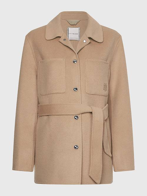 Tommy Hilfiger Curve TH Interlock Belted Shacket Jassen Dames Beige | TH684PDJ