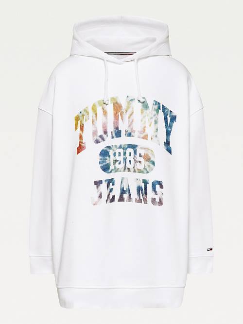 Tommy Hilfiger Curve Tie-Dye Logo Oversized Hoodie Dames Wit | TH803QNR