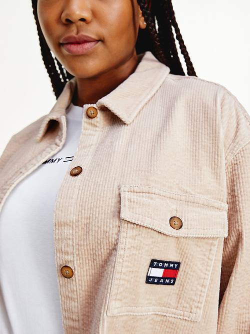 Tommy Hilfiger Curve Tommy Badge Corduroy Overshirt Overhemd Dames Beige | TH415GFD