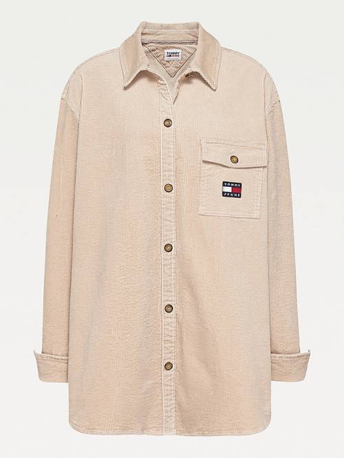 Tommy Hilfiger Curve Tommy Badge Corduroy Overshirt Overhemd Dames Beige | TH415GFD