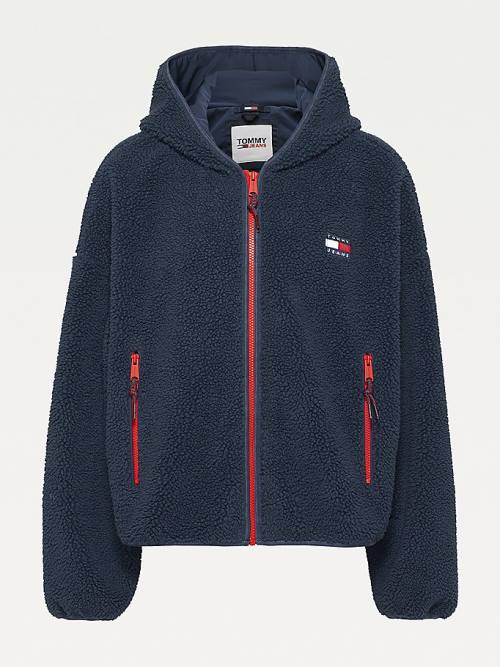 Tommy Hilfiger Curve Tommy Badge Sherpa Met Capuchon Jassen Dames Blauw | TH026EVT