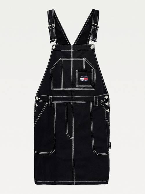 Tommy Hilfiger Curve Tommy Badge Stitch Dungaree Jurken Dames Zwart | TH948FBJ