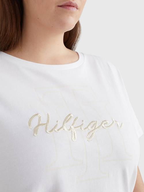 Tommy Hilfiger Curve Tonal Script Logo Organic Katoenen T-shirts Dames Wit | TH768UKN