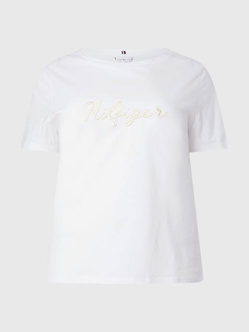 Tommy Hilfiger Curve Tonal Script Logo Organic Katoenen T-shirts Dames Wit | TH768UKN