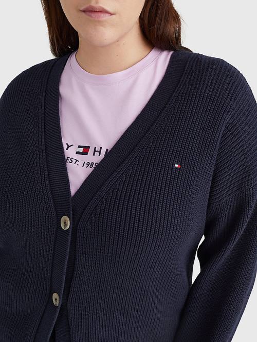 Tommy Hilfiger Curve V-Neck Relaxed Fit Rib Knit Cardigan Truien Dames Blauw | TH278WGP