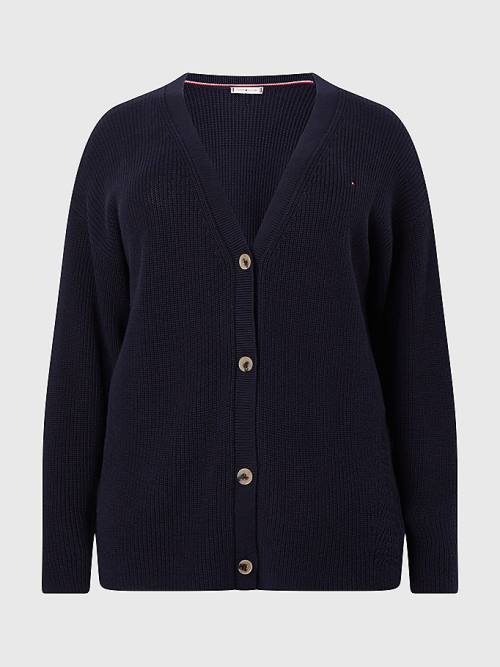 Tommy Hilfiger Curve V-Neck Relaxed Fit Rib Knit Cardigan Truien Dames Blauw | TH278WGP