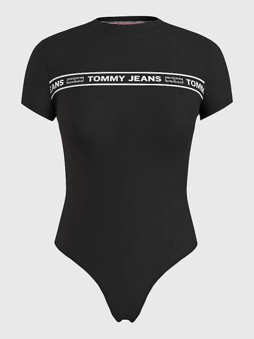 Tommy Hilfiger Cut Out Logo Tape Bodysuit T-shirts Dames Zwart | TH386WRS