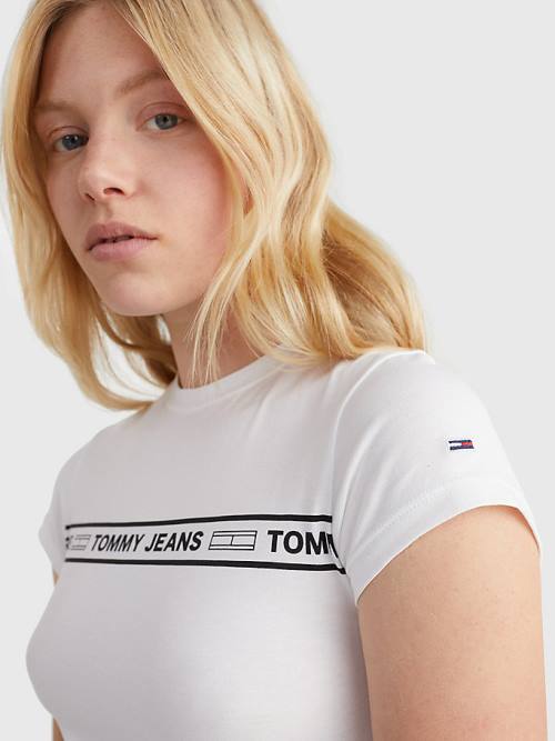 Tommy Hilfiger Cut Out Logo Tape Bodysuit T-shirts Dames Wit | TH764SRQ