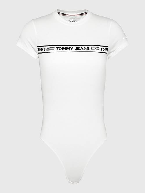 Tommy Hilfiger Cut Out Logo Tape Bodysuit T-shirts Dames Wit | TH764SRQ