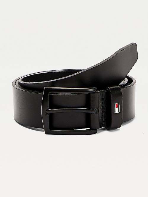 Tommy Hilfiger Denton Black Gesp Leren Riemen Heren Zwart | TH472ZHN