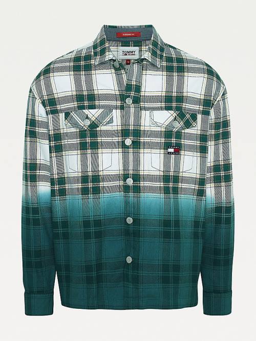 Tommy Hilfiger Dip Dye Check Overshirt Overhemd Heren Groen | TH438ESC