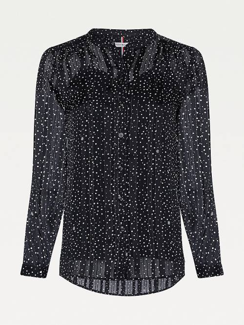 Tommy Hilfiger Dot Print Relaxed Fit Blouse Dames Zwart | TH463NRI