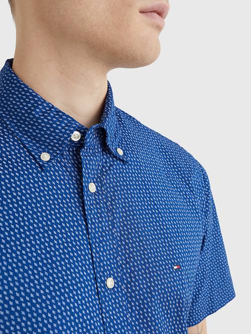 Tommy Hilfiger Dot Regular Fit Kort Sleeve Overhemd Heren Blauw | TH401FXO