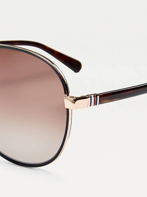 Tommy Hilfiger Double Bridge Aviator Zonnebril Heren Zwart | TH250WEJ