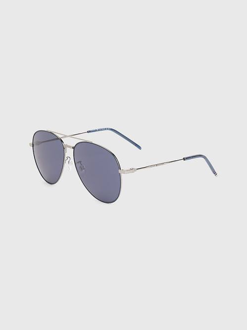 Tommy Hilfiger Double Bridge Aviator Zonnebril Heren Blauw | TH297FQC