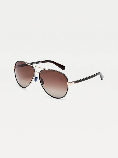 Tommy Hilfiger Double Bridge Aviator Zonnebril Dames Zwart | TH678LIO