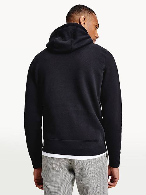 Tommy Hilfiger Drawstring Flag Embroidery Hoodie Heren Zwart | TH142AUZ