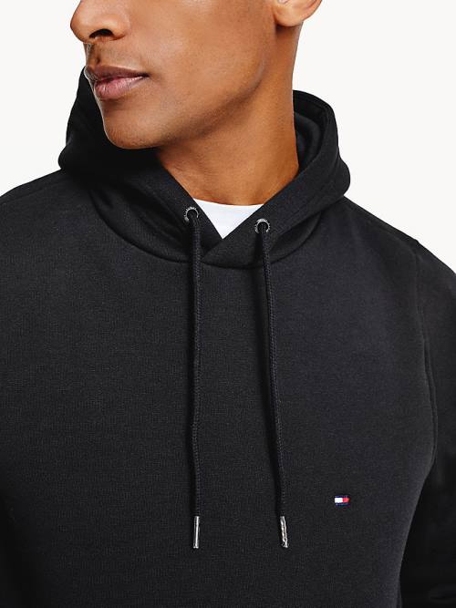 Tommy Hilfiger Drawstring Flag Embroidery Hoodie Heren Zwart | TH142AUZ