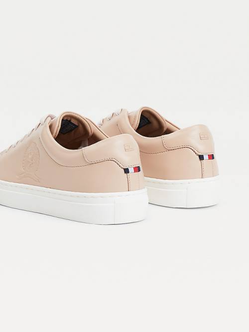 Tommy Hilfiger Elevated Crest Leren Sneakers Dames Beige | TH650DXI