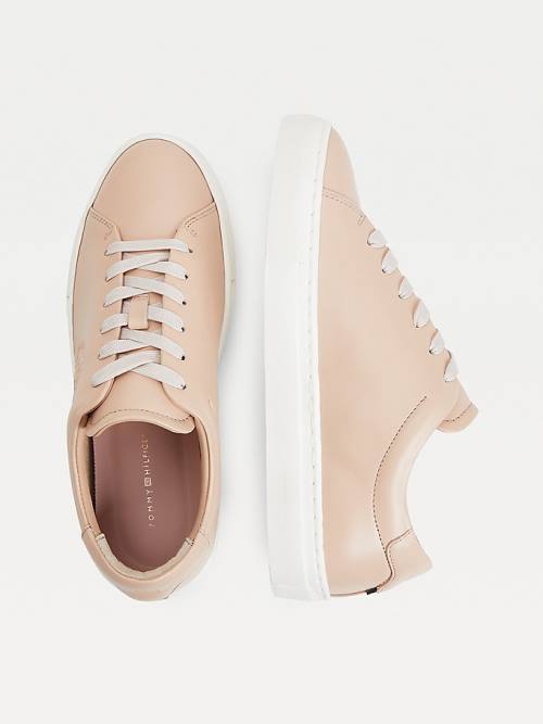 Tommy Hilfiger Elevated Crest Leren Sneakers Dames Beige | TH650DXI