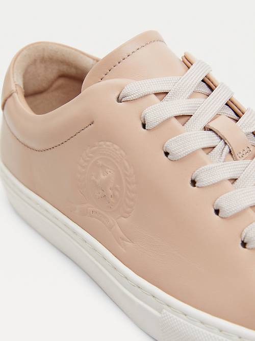 Tommy Hilfiger Elevated Crest Leren Sneakers Dames Beige | TH650DXI