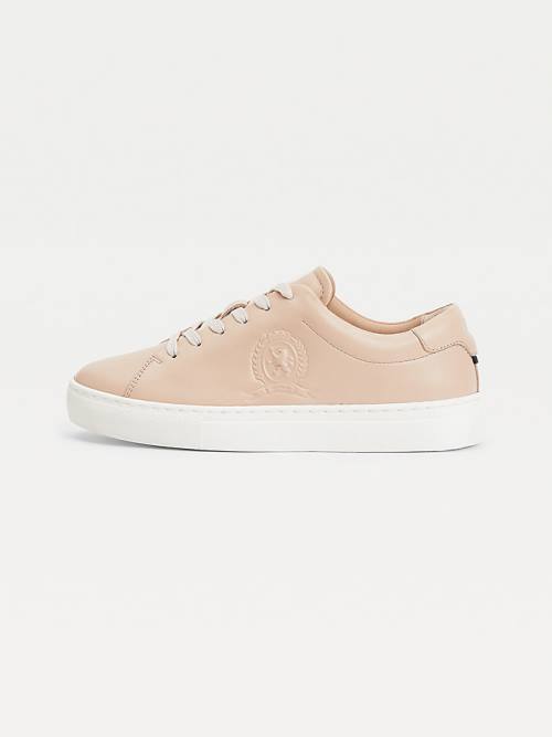 Tommy Hilfiger Elevated Crest Leren Sneakers Dames Beige | TH650DXI