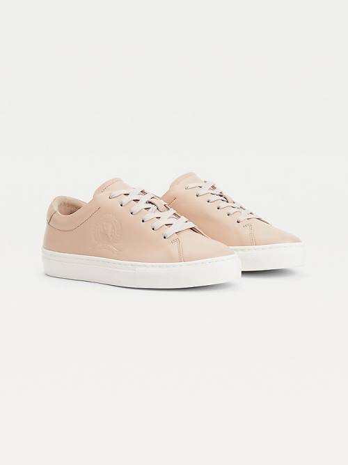 Tommy Hilfiger Elevated Crest Leren Sneakers Dames Beige | TH650DXI