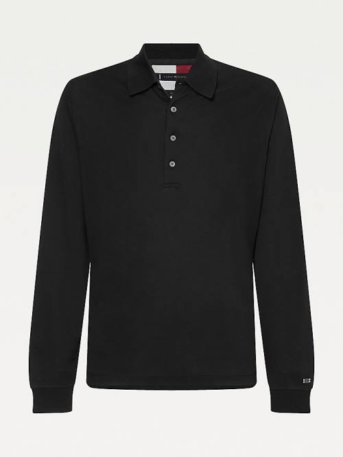 Tommy Hilfiger Elevated Long Sleeve Poloshirt Heren Zwart | TH527NGO