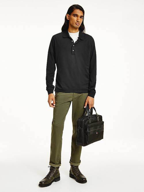 Tommy Hilfiger Elevated Long Sleeve Poloshirt Heren Zwart | TH527NGO