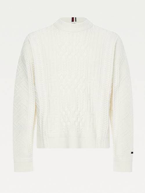 Tommy Hilfiger Elevated Oversized Signature Aran Jumper Truien Heren Wit | TH047HJA