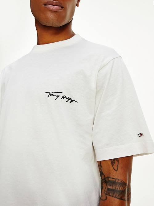 Tommy Hilfiger Elevated Signature Embroidery T-shirts Heren Wit | TH247GTZ