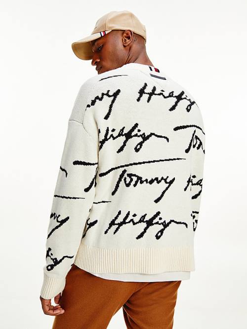 Tommy Hilfiger Elevated Signature Logo Jumper Truien Heren Wit | TH241MES