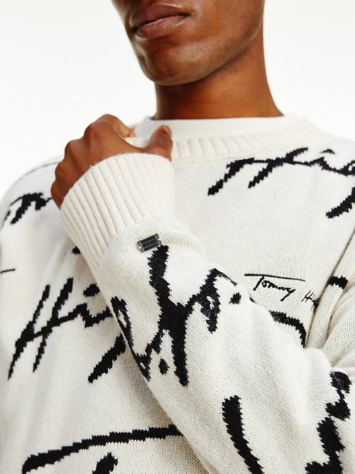 Tommy Hilfiger Elevated Signature Logo Jumper Truien Heren Wit | TH241MES