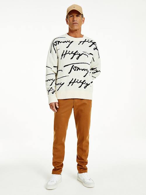 Tommy Hilfiger Elevated Signature Logo Jumper Truien Heren Wit | TH241MES