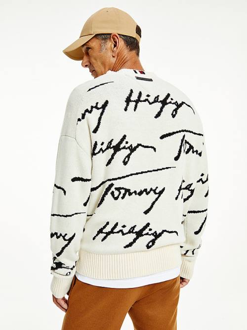 Tommy Hilfiger Elevated Signature Logo Jumper Truien Heren Wit | TH241MES