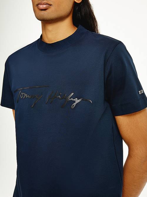 Tommy Hilfiger Elevated Signature Organic Katoenen T-shirts Heren Blauw | TH079VIC