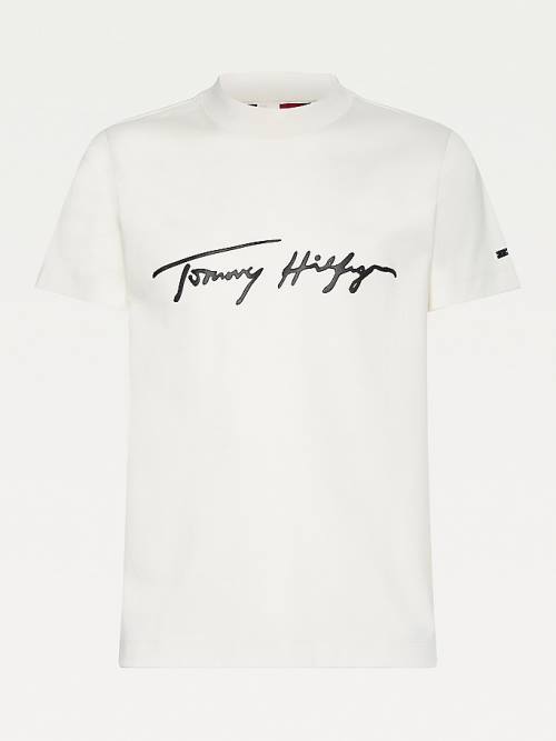 Tommy Hilfiger Elevated Signature Organic Katoenen T-shirts Heren Wit | TH184PUT