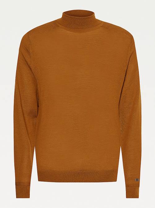 Tommy Hilfiger Elevated Wool Silk Roll Neck Jumper Truien Heren Bruin | TH375MWJ