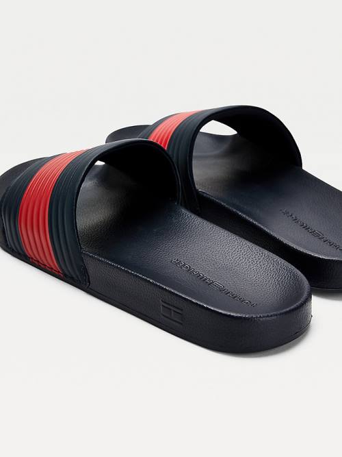 Tommy Hilfiger Embossed Flag Pool Slides Sandalen Heren Blauw | TH897IZD