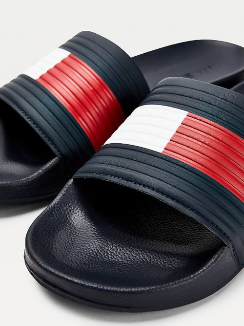 Tommy Hilfiger Embossed Flag Pool Slides Sandalen Heren Blauw | TH897IZD