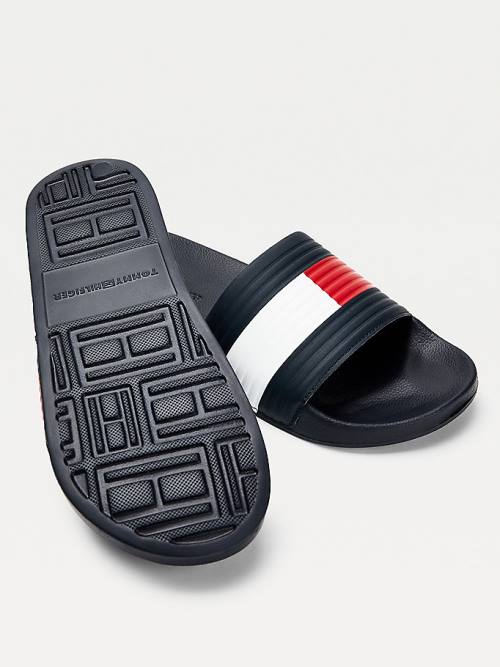 Tommy Hilfiger Embossed Flag Pool Slides Sandalen Heren Blauw | TH897IZD