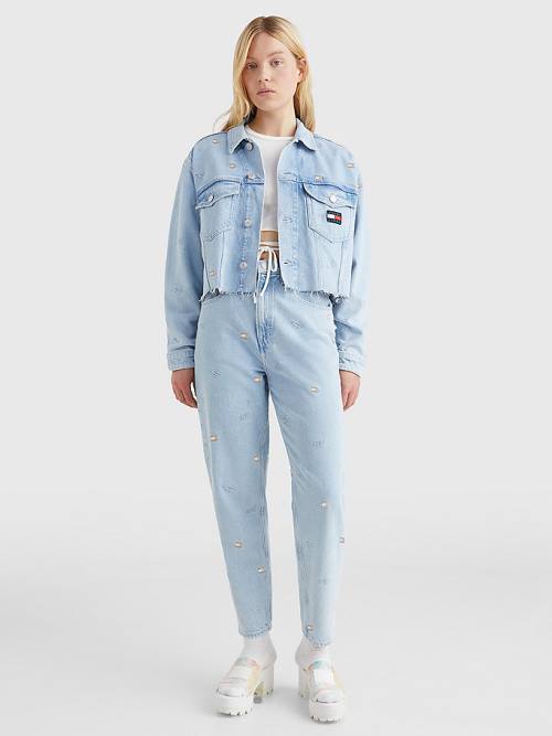 Tommy Hilfiger Embroidery Oversized Cropped Denim Trucker Jassen Dames Denim | TH824MKR