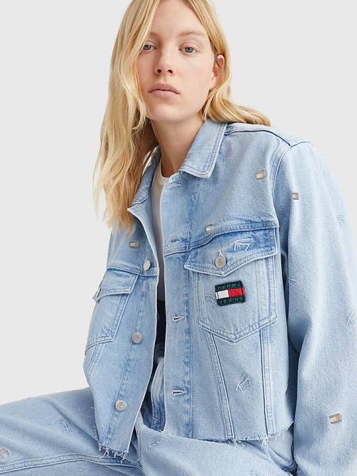 Tommy Hilfiger Embroidery Oversized Cropped Denim Trucker Jassen Dames Denim | TH824MKR