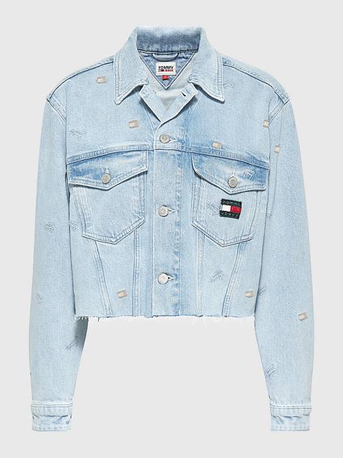 Tommy Hilfiger Embroidery Oversized Cropped Denim Trucker Jassen Dames Denim | TH824MKR