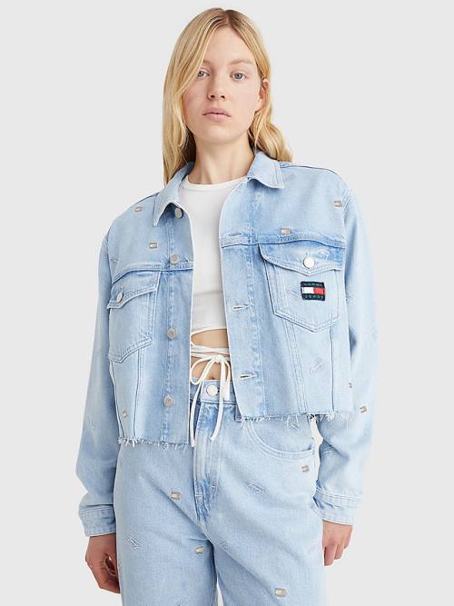 Tommy Hilfiger Embroidery Oversized Cropped Denim Trucker Jassen Dames Denim | TH824MKR