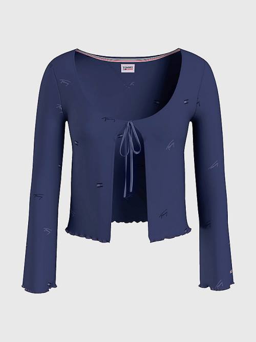 Tommy Hilfiger Embroidery Tie-Open Cardigan T-shirts Dames Blauw | TH047JHW