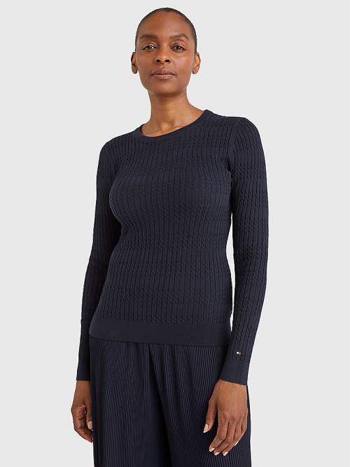 Tommy Hilfiger Essential Cable Knit Jumper Truien Dames Blauw | TH124GDL