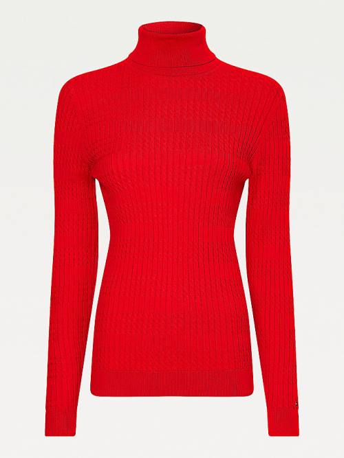 Tommy Hilfiger Essential Cable Knit Slim Fit Jumper Truien Dames Rood | TH102MSD